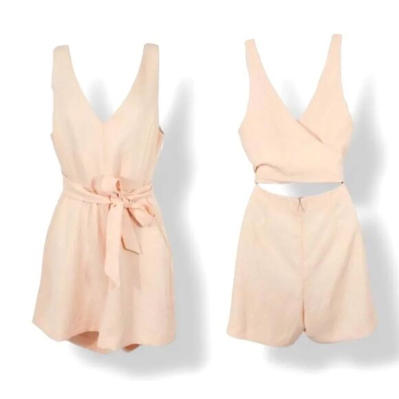 Aritzia Wilfred Ecoulment Tie Waist Open Back Romper in Pink/Peach Size 6 - Picture 3 of 12
